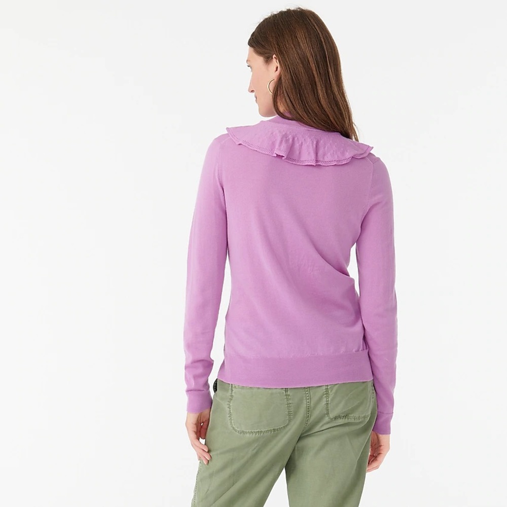 J Crew Women's Purple Ruffle 100% Wool Cardigan